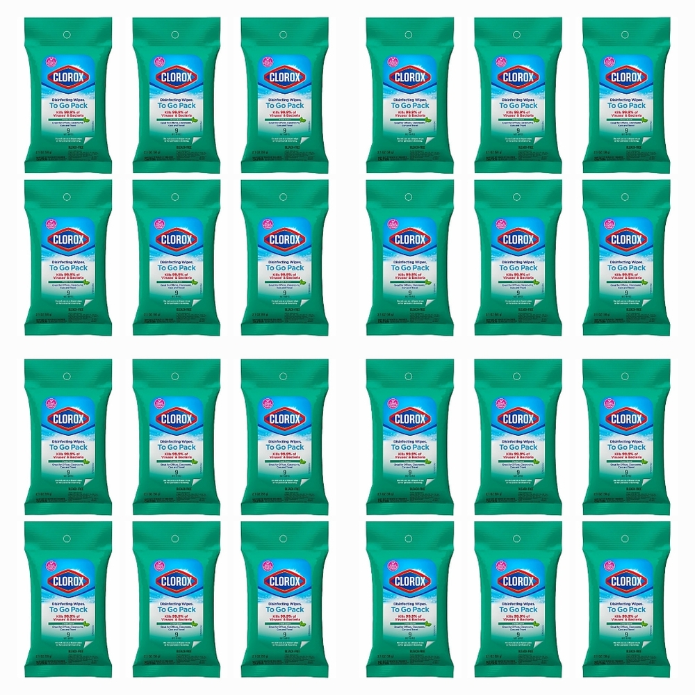 24 Pack Of Clorox Disinfecting Wipes To Go Pack, Fresh Scent , Total 216 Wipes